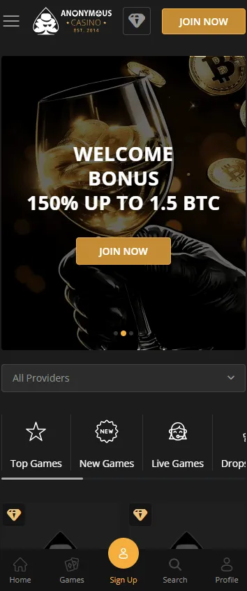Anonymous Casino mobile games lobby