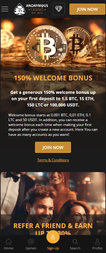 Anonymous Casino mobile promotions area